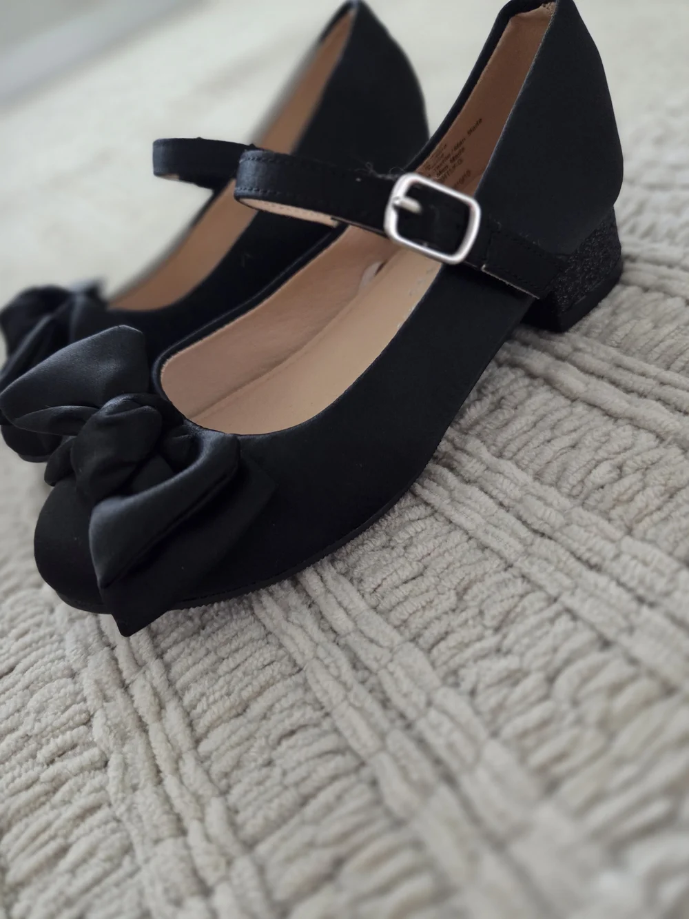 Girls Black Mary Jane Flats with Bow -